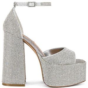 Steve Madden Women’s Kassiani High Heel in Rhinestone Silver Sparkle Platform